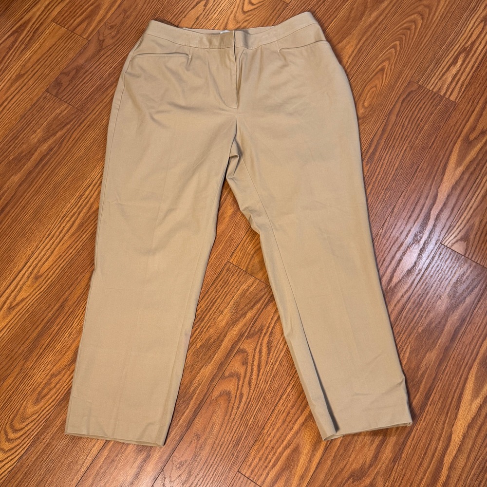 Talbots Woman Heritage Khaki Tan Straight Leg Trousers Pants 16W LK2666